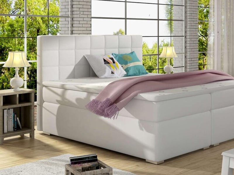 Kleines Boxspringbett 140x200cm in hellem Bezugsstoff
