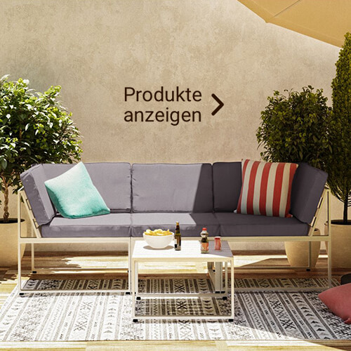 Loungemöbel aus Metall mit grauen Polstern